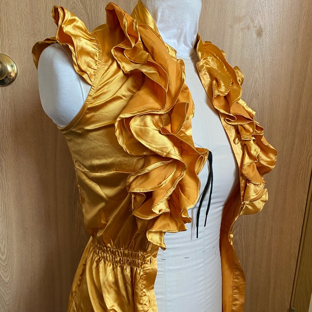 Yellow satin ruffled top